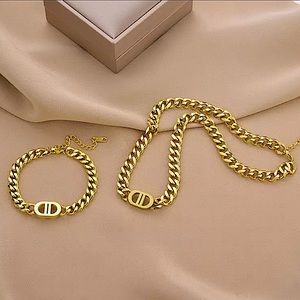 Double D Gold Plated Stainless Steel Necklace Matching Bracelet Set